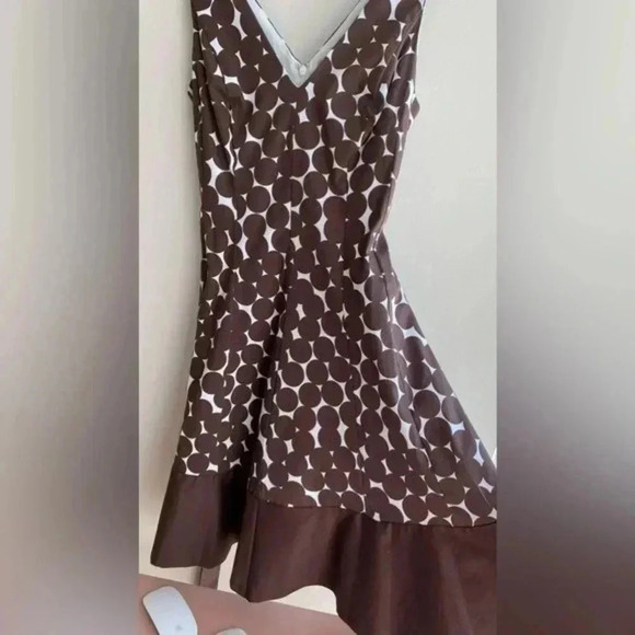 Nine West Brown and White Polka Dot Fit & Flare Dress, Belted Dress, Size 12 - Picture 12 of 16